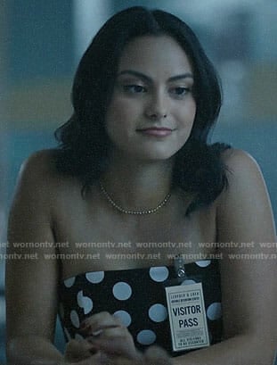 Veronica's strapless polka dot top on Riverdale