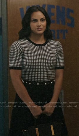 Veronica's black and white grid top on Riverdale