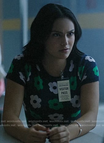 Veronica's navy and green flower print sweater on Riverdale
