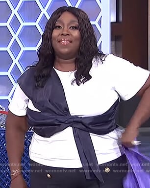 Loni's white bow front tee on The Real