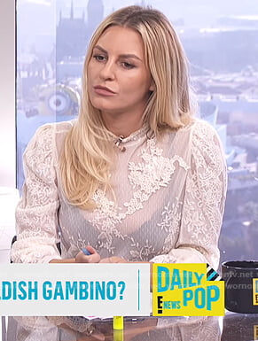 Morgan's white lace mock neck top on E! News Daily Pop