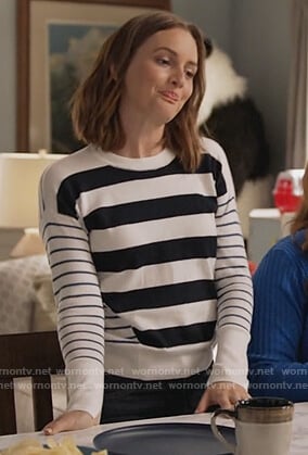 Angie's white mixed stripe sweater on Single Parents