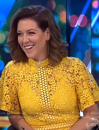 Gorgi's yellow floral lace dress on The Project