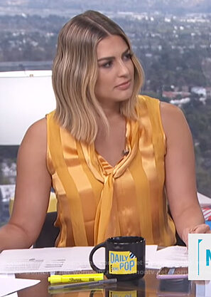 Carissa's yellow striped tie neck top on E! News Daily Pop