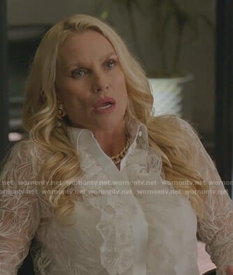 Alexis's white ruffled lace shirt on Dynasty