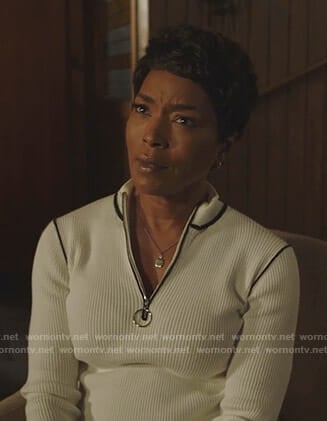 Athena's white half-zip ribbed sweater on 9-1-1