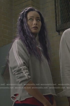 Clarice's grey distressed striped sweatshirt on The Gifted