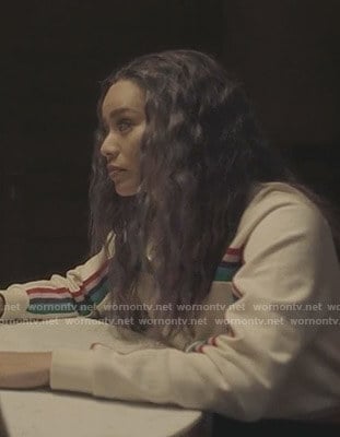 Clarice's white rainbow striped top on The Gifted