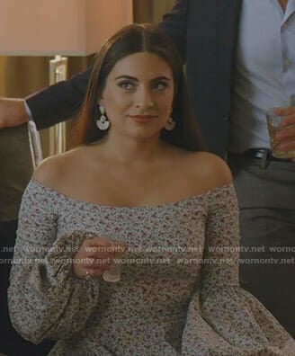 Cristal's floral off-shoulder dress on Dynasty