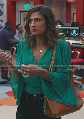 Emet's green pleated sleeve wrap top on I Feel Bad