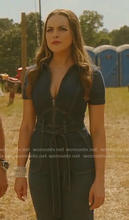 Fallon's denim jumpsuit on Dynasty