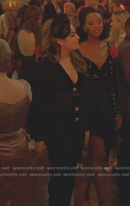Fallon's black v-neck bow detail dress on Dynasty