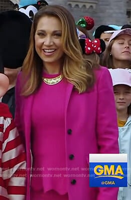 Ginger's pink peplum sweater and coat on Good Morning America