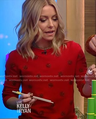 Kelly's red polka dot sweater on Live with Kelly and Ryan