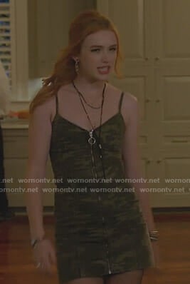 Kirby's camo zip front mini dress on Dynasty