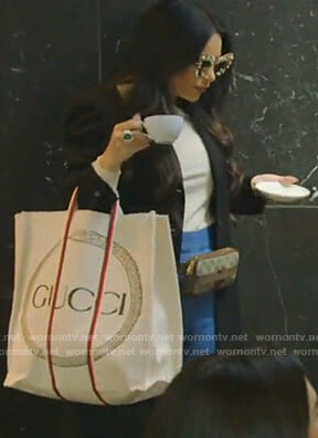 LeeAnn's Gucci belt bag and logo tote bag on The Real Housewives of Dallas