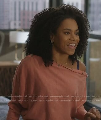 Maggie's pink buttoned sleeve sweater on Grey's Anatomy
