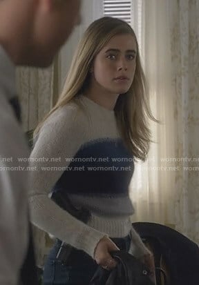 Michaela's white and blue colorblock sweater on Manifest