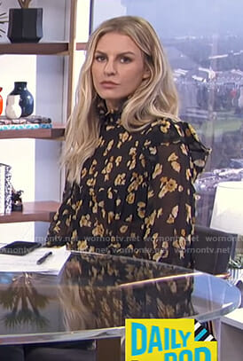 Morgan's black smocked floral blouse on E! News Daily Pop