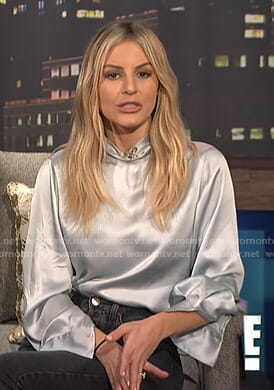 Morgan's satin blouse on E! News Nightly Pop
