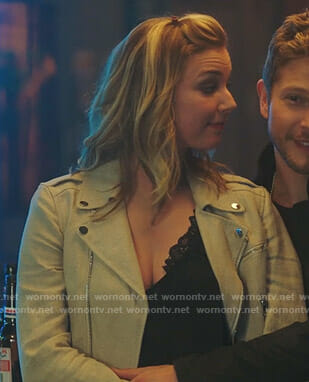 Nic's beige moto jacket on The Resident