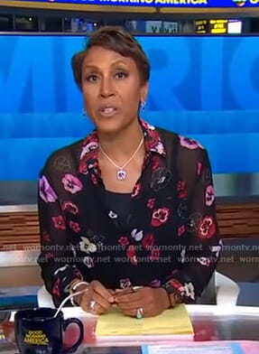 Robin's black floral sheer blouse on Good Morning America
