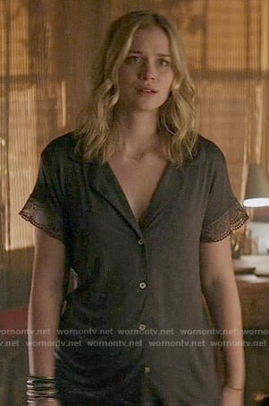 Beck's black lace-trim pajamas on YOU