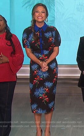 Vanessa Lachey's black floral polo dress on The Talk