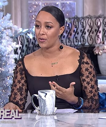 Tamera's black floral sleeve dress on The Real