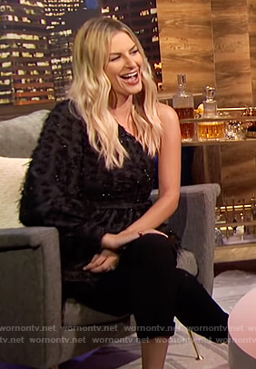 Morgan's black one sleeve frayed top on E! News Nightly Pop