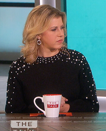 Jodie Sweetin's black pearl embellished sweater on The Talk