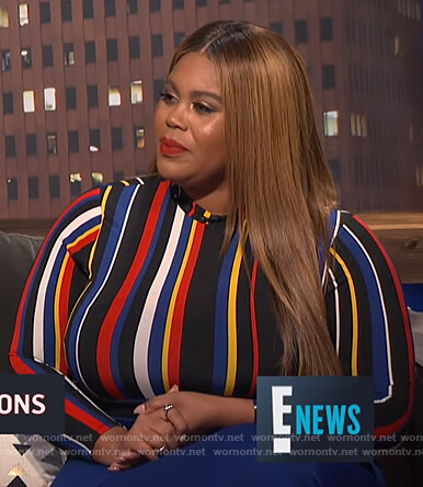 Nina's multicolored striped top on E! News Nightly