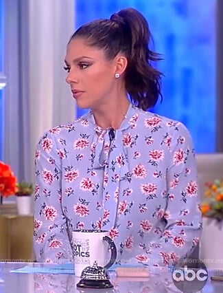 Abby's blue floral tie neck blouse on The View