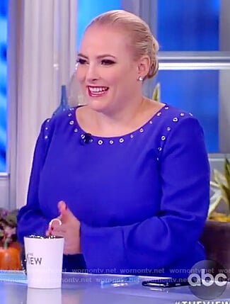 Meghan's blue grommet embellished dress on The View