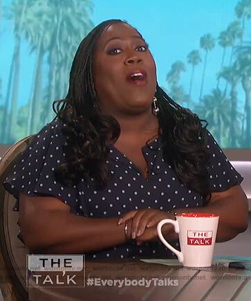 Sheryl's blue polka dot split neck top on The Talk