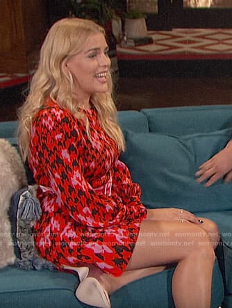 Busy's red houndstooth dress on Busy Tonight