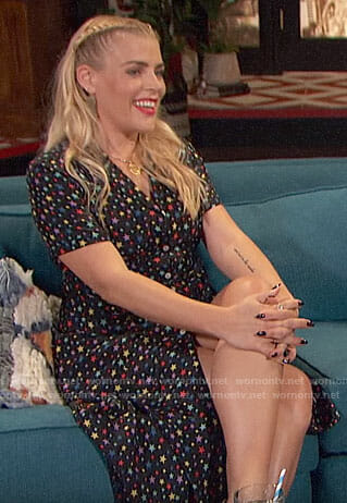 Busy's black star print dress on Busy Tonight