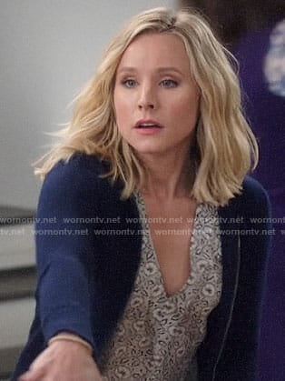 Eleanor's grey floral v-neck top on The Good Place