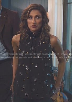 Emet's metallic printed sleeveless top on I Feel Bad