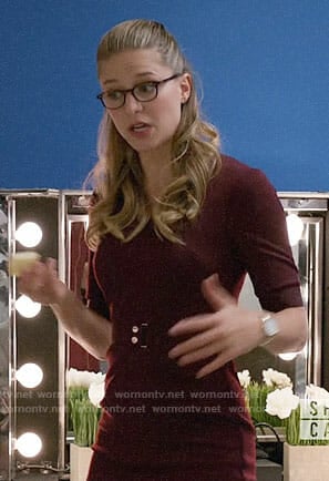 Kara's burgundy belted dress on Supergirl