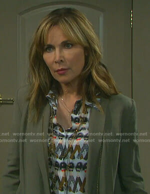 Kate's white face print blouse on Days of our Lives