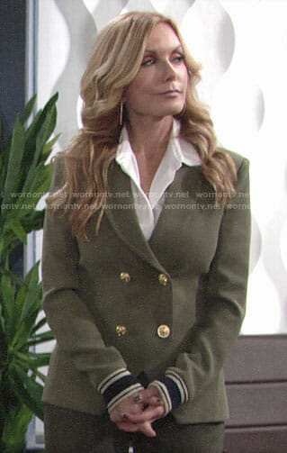 Lauren's green double-breasted blazer on The Young and the Restless