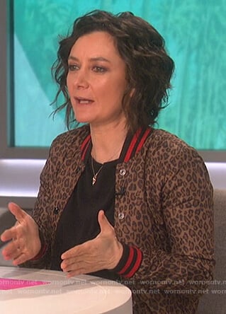 Sara's leopard print bomber jacket on The Talk