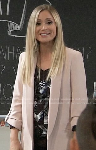 Lulu's studded top and pink blazer on General Hospital