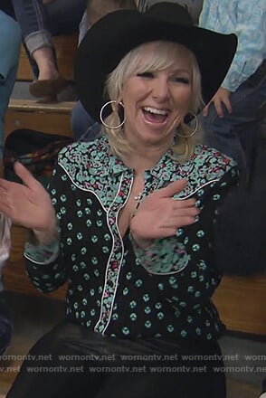 Margaret's black mixed print blouse on The Real Housewives of New Jersey