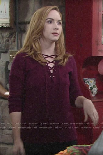 Mariah's purple lace-up sweater on The Young and the Restless