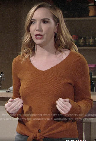 Mariah's orange tie-front sweater on The Young and the Restless