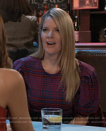 Nina's plaid puff sleeve top on General Hospital