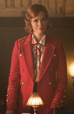 Penelope's long red military style coat on Riverdale