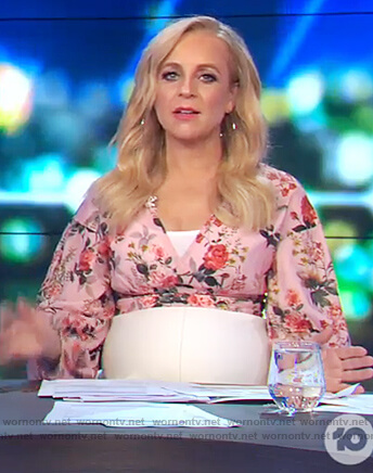 Carrie's pink floral top on The Project